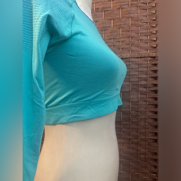 Gymshark Workout Seamless Crop Top Quarter Sleeve Teal Active Exercise Large - Picture 7 of 12